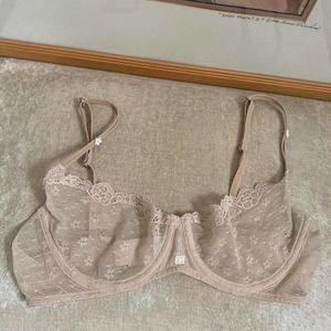 Y2k Gilly Hicks Nude Mesh Floral Underwire Bra Size 34C